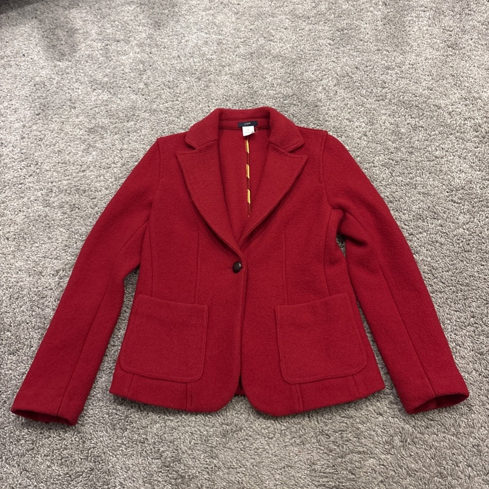Vintage J.Crew Red 100% Wool Notch Collar Single Button Closure Blazer M USA